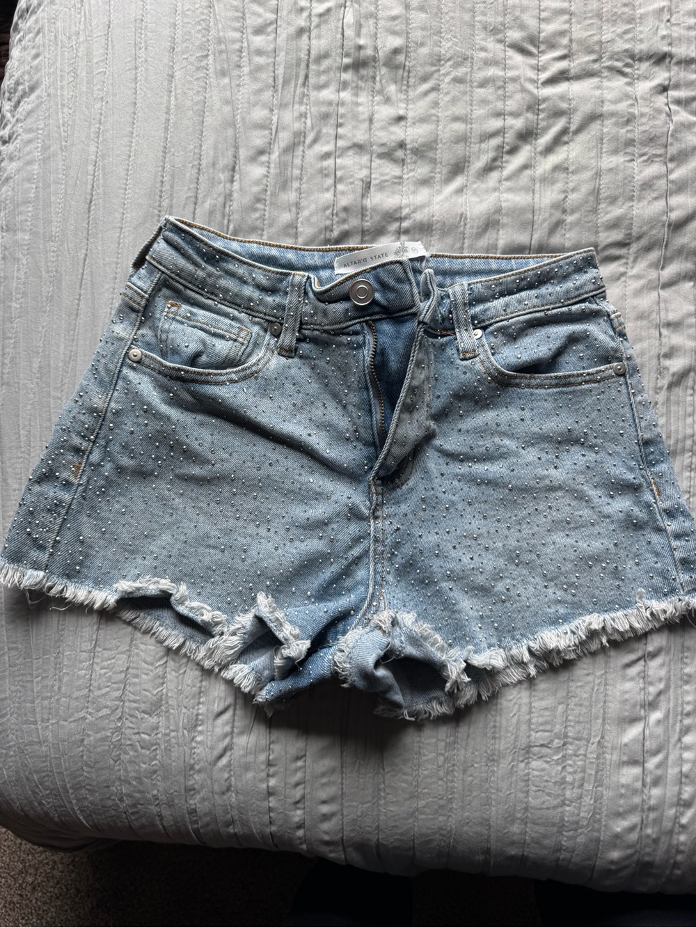 Altar'd State Light Blue Denim Shorts with Stud Detail